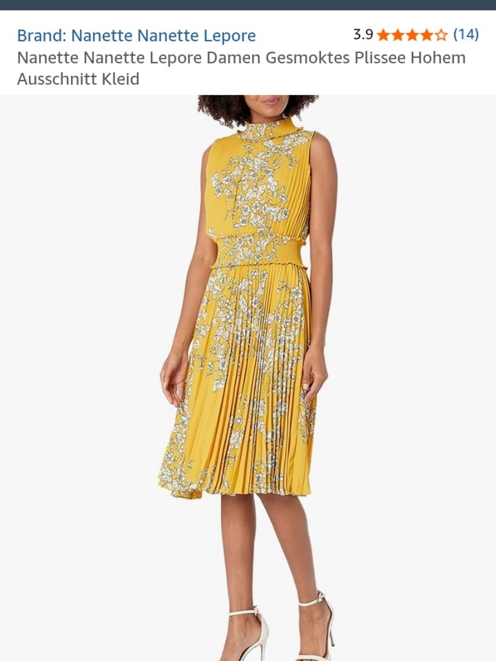 Nanette Lepore Yellow Floral Pleated Midi Dress Size 2